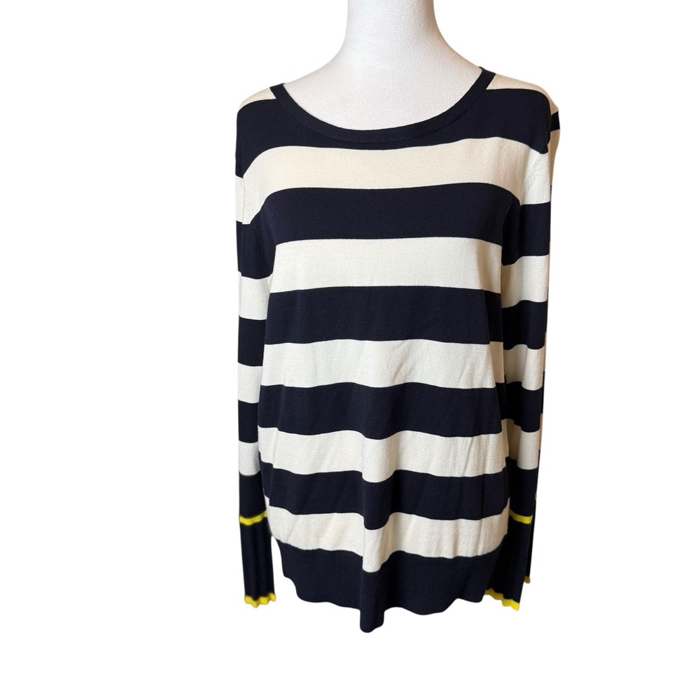 NWT Talbots Navy White Stripe Pullover Sweater Pleated Cuffs Nautical Coastal LG